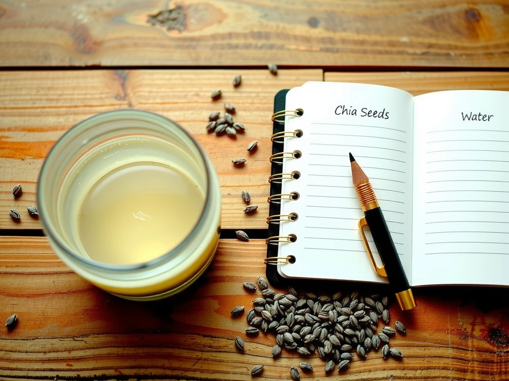 Bureau met water en zaden - overhead shot